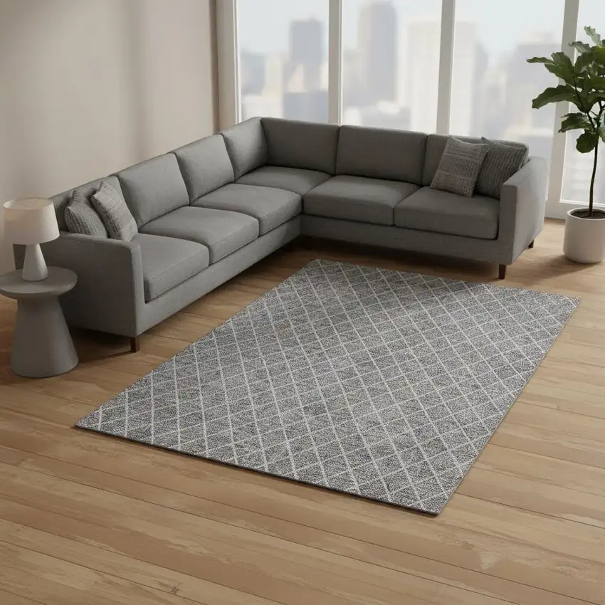 Gray And Ivory Geometric Washable Area Rug With UV Protection Photo 2