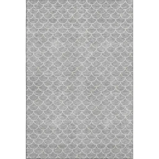 Gray And Ivory Geometric Washable Area Rug With UV Protection Photo 1