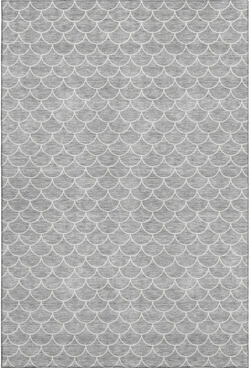Gray And Ivory Geometric Washable Area Rug With UV Protection Photo 1