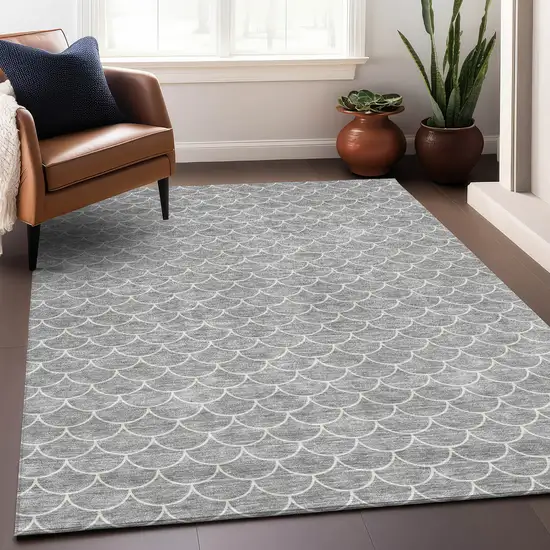 Gray And Ivory Geometric Washable Area Rug With UV Protection Photo 4