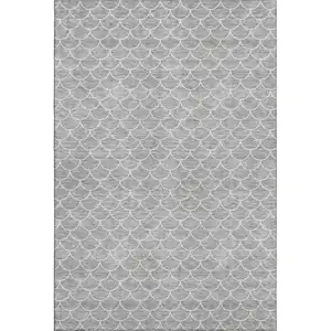 Photo of Gray And Ivory Geometric Washable Area Rug With UV Protection