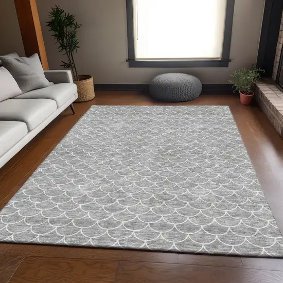 Gray And Ivory Geometric Washable Area Rug With UV Protection Photo 5