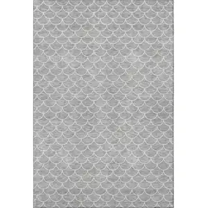 Photo of Gray And Ivory Geometric Washable Area Rug With UV Protection