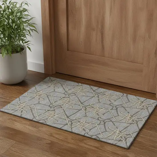 Gray And Ivory Geometric Washable Area Rug With UV Protection Photo 1