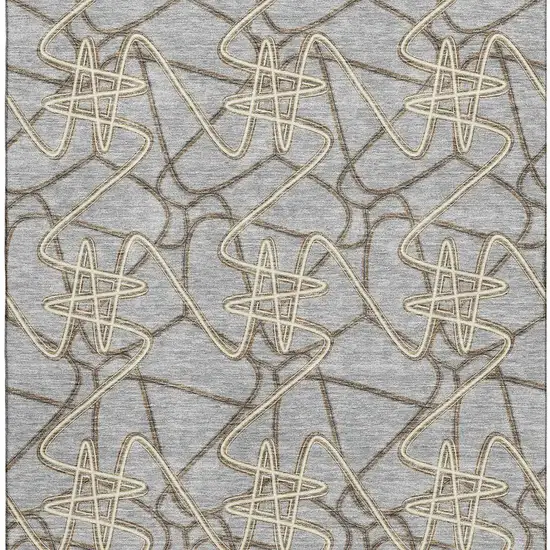 Gray And Ivory Geometric Washable Area Rug With UV Protection Photo 3