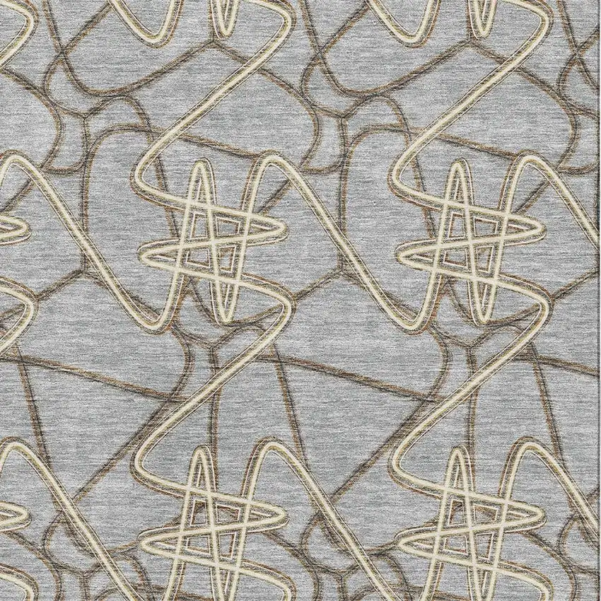 Gray And Ivory Geometric Washable Area Rug With UV Protection Photo 2