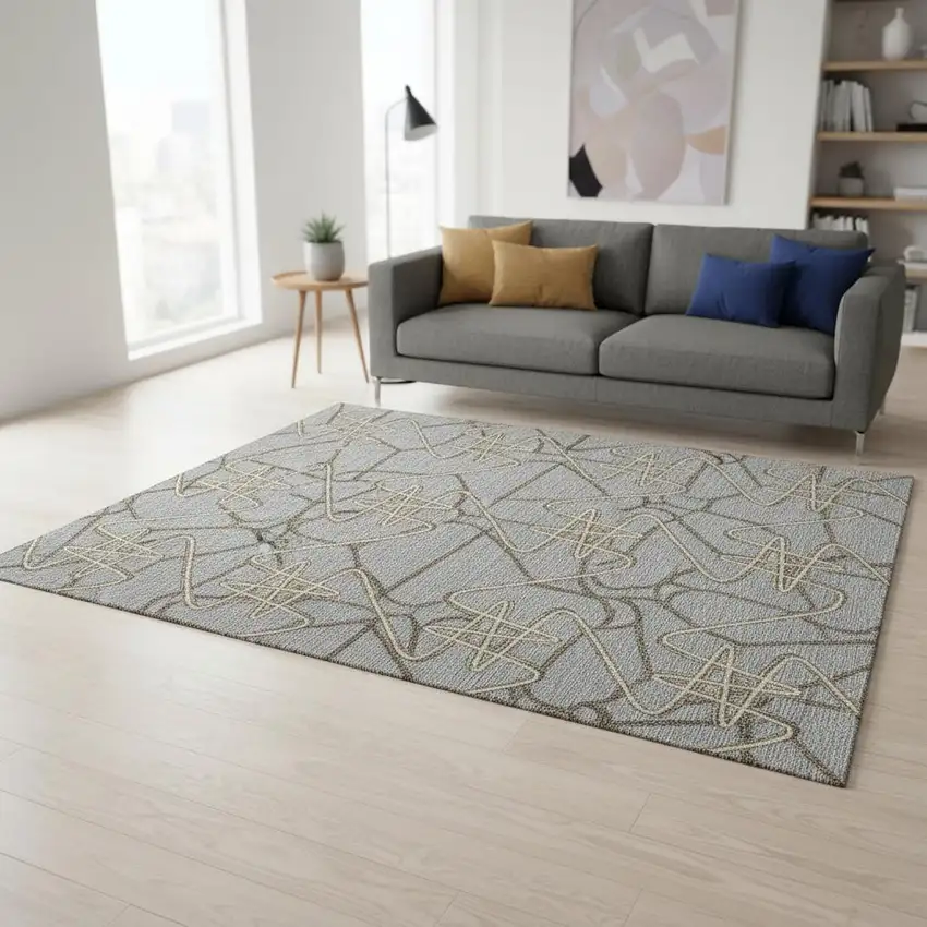 Gray And Ivory Geometric Washable Area Rug With UV Protection Photo 2