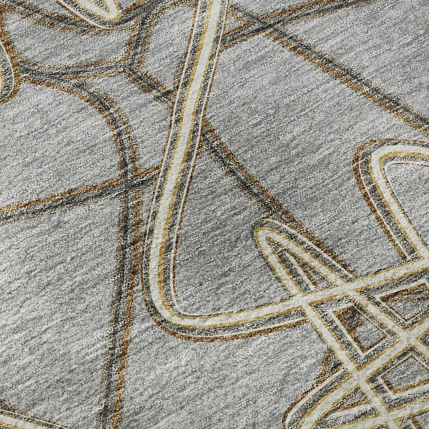 Gray And Ivory Geometric Washable Area Rug With UV Protection Photo 9