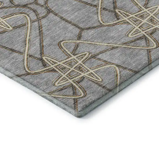Gray And Ivory Geometric Washable Area Rug With UV Protection Photo 7