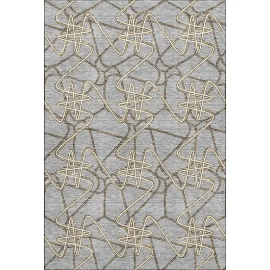 Gray And Ivory Geometric Washable Area Rug With UV Protection Photo 1