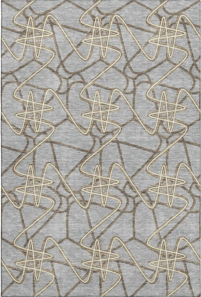 Gray And Ivory Geometric Washable Area Rug With UV Protection Photo 1