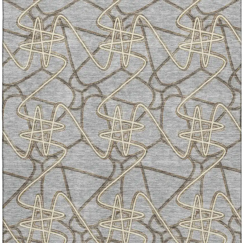 Gray And Ivory Geometric Washable Area Rug With UV Protection Photo 3