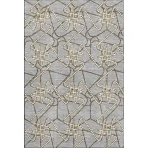 Photo of Gray And Ivory Geometric Washable Area Rug With UV Protection