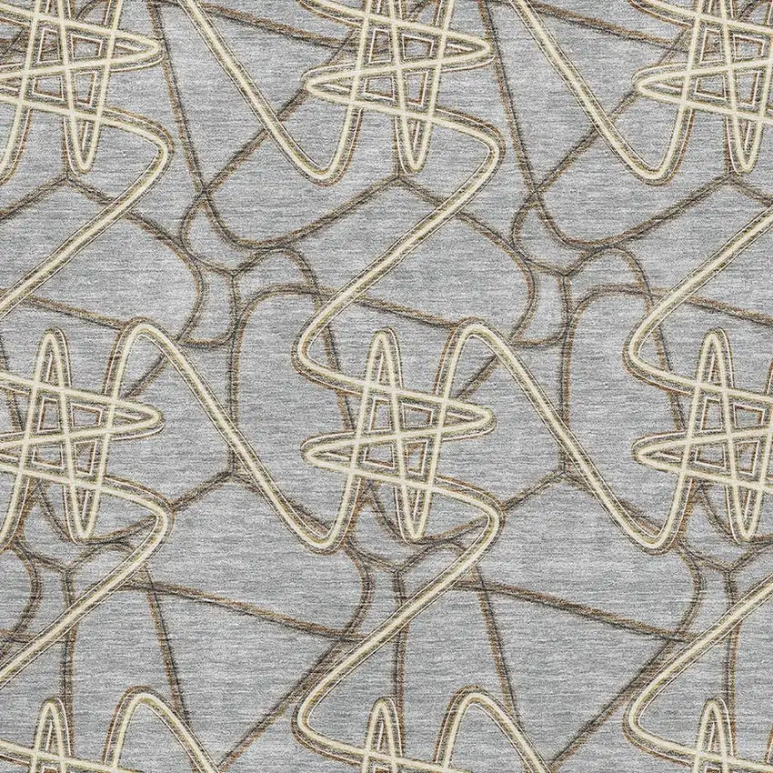 Gray And Ivory Geometric Washable Area Rug With UV Protection Photo 2