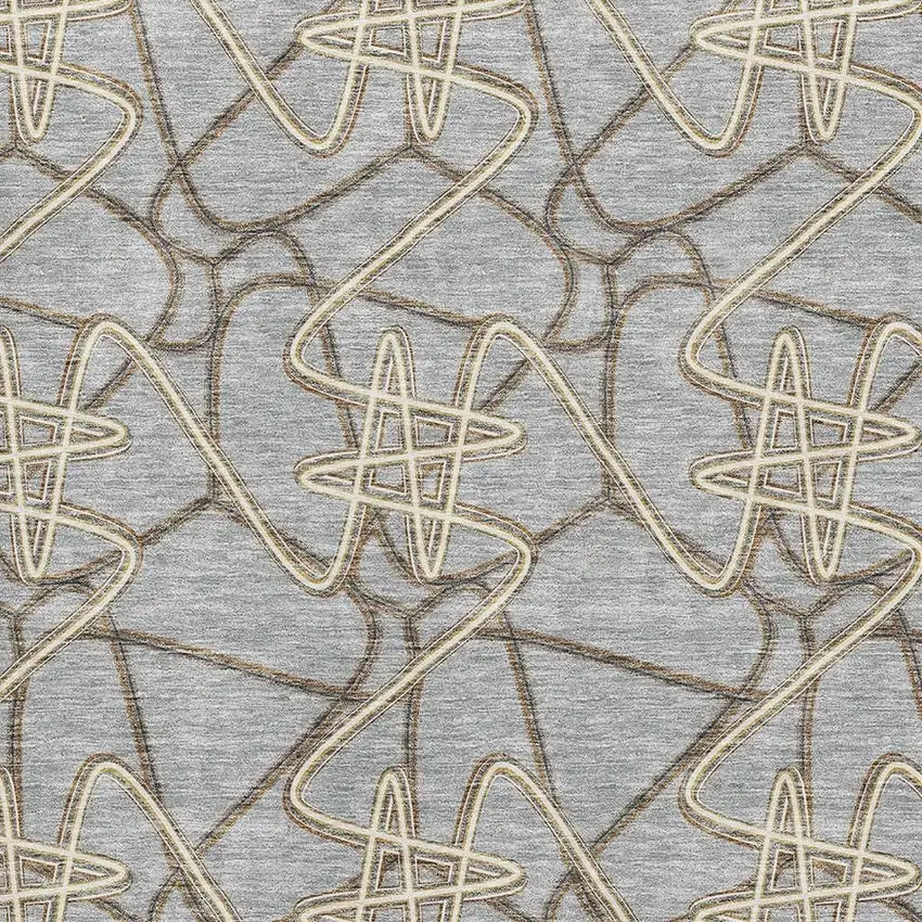 Gray And Ivory Geometric Washable Area Rug With UV Protection Photo 2