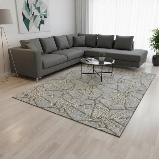 Gray And Ivory Geometric Washable Area Rug With UV Protection Photo 2