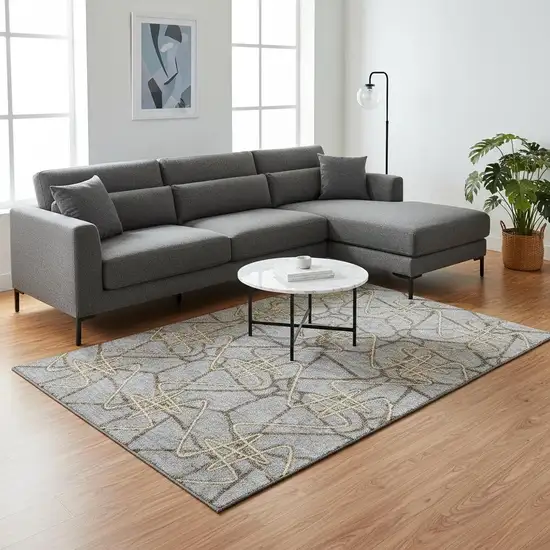 Gray And Ivory Geometric Washable Area Rug With UV Protection Photo 2