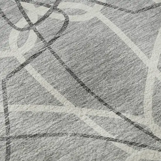 Gray And Ivory Geometric Washable Area Rug With UV Protection Photo 9