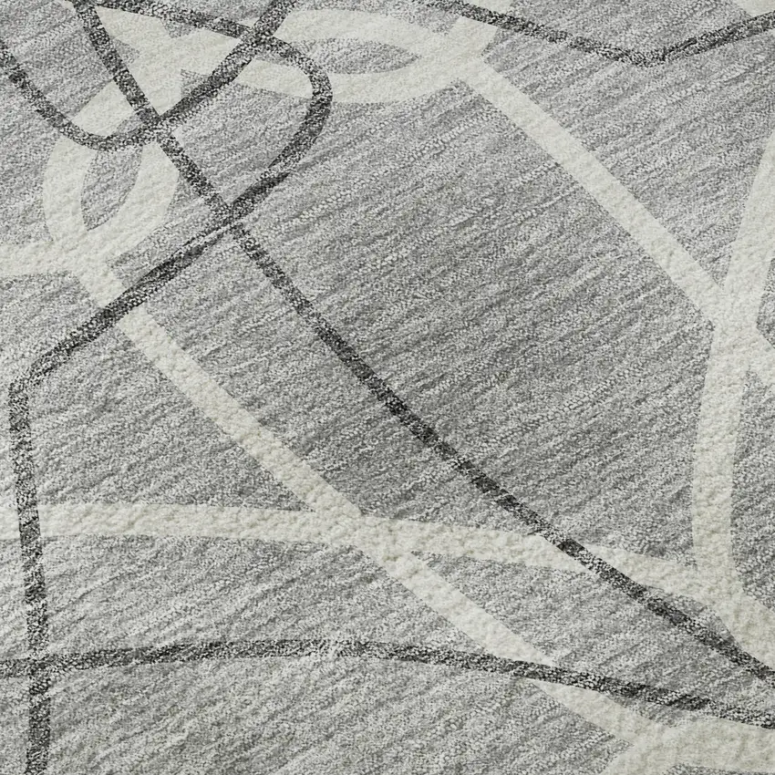 Gray And Ivory Geometric Washable Area Rug With UV Protection Photo 9