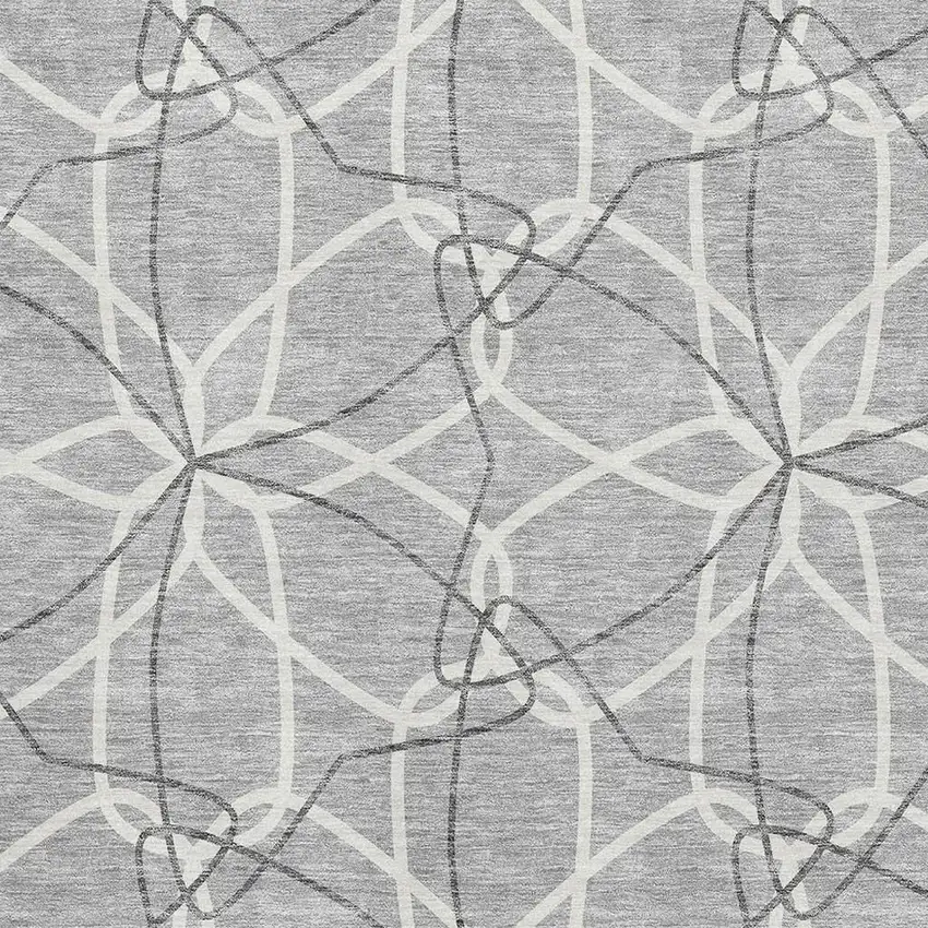 Gray And Ivory Geometric Washable Area Rug With UV Protection Photo 2