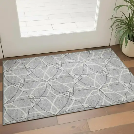 Gray And Ivory Geometric Washable Area Rug With UV Protection Photo 2