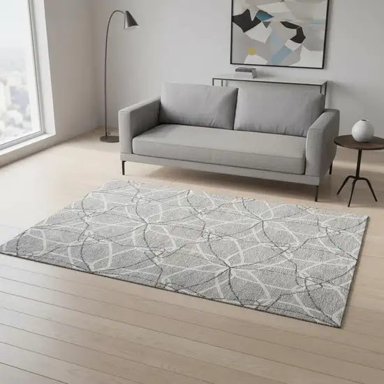 Gray And Ivory Geometric Washable Area Rug With UV Protection Photo 2