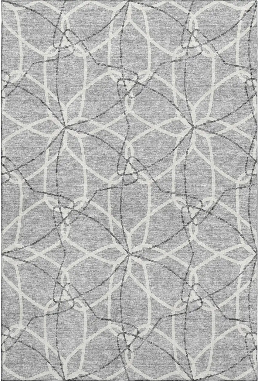 Gray And Ivory Geometric Washable Area Rug With UV Protection Photo 1