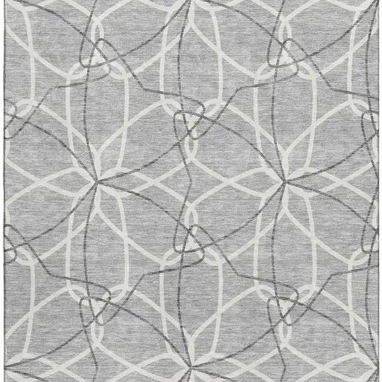 Gray And Ivory Geometric Washable Area Rug With UV Protection Photo 2