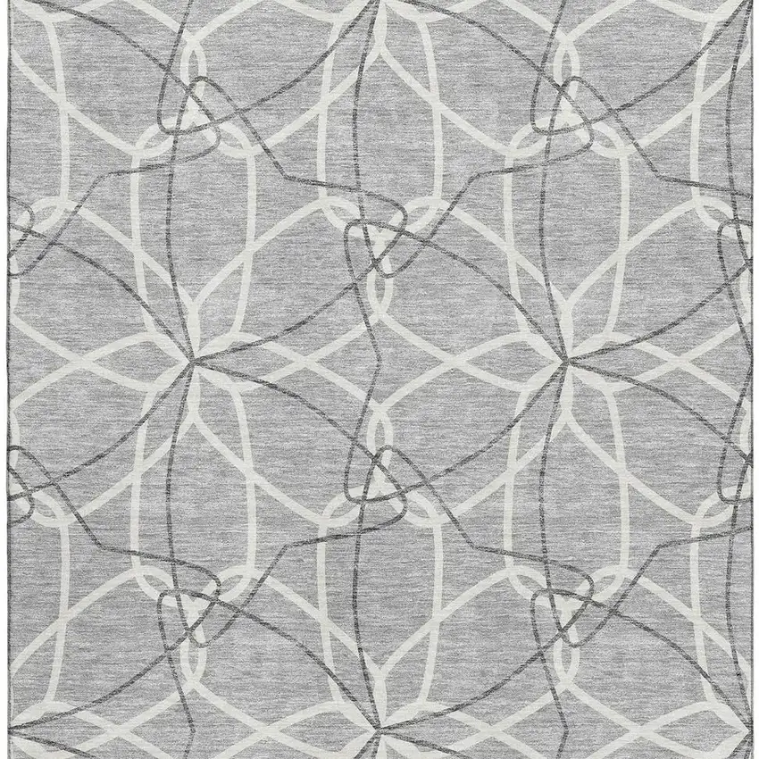 Gray And Ivory Geometric Washable Area Rug With UV Protection Photo 2