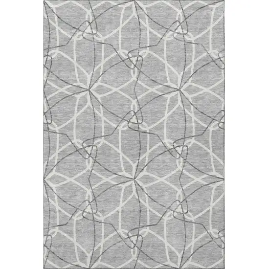 Gray And Ivory Geometric Washable Area Rug With UV Protection Photo 3
