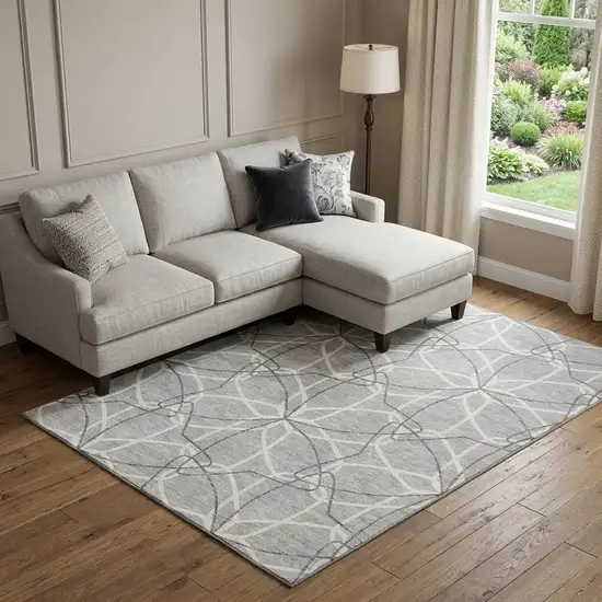 Gray And Ivory Geometric Washable Area Rug With UV Protection Photo 1