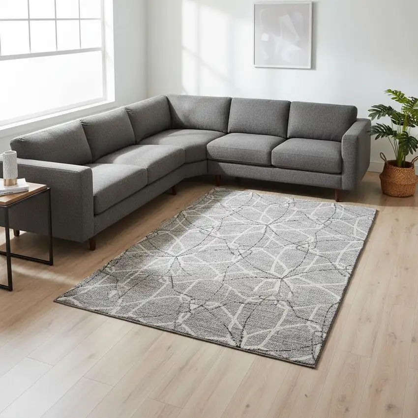 Gray And Ivory Geometric Washable Area Rug With UV Protection Photo 2