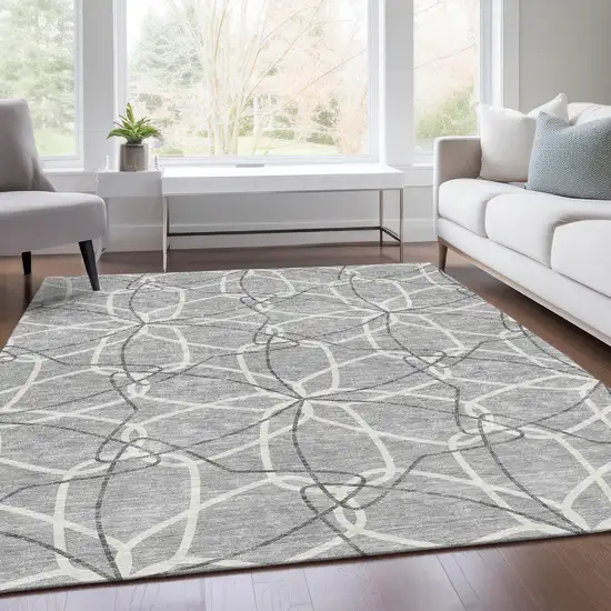 Gray And Ivory Geometric Washable Area Rug With UV Protection Photo 5