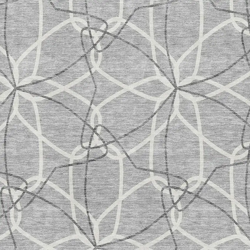 Gray And Ivory Geometric Washable Area Rug With UV Protection Photo 2