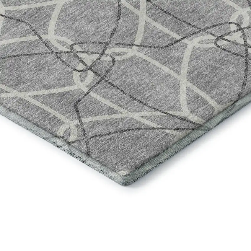 Gray And Ivory Geometric Washable Area Rug With UV Protection Photo 7