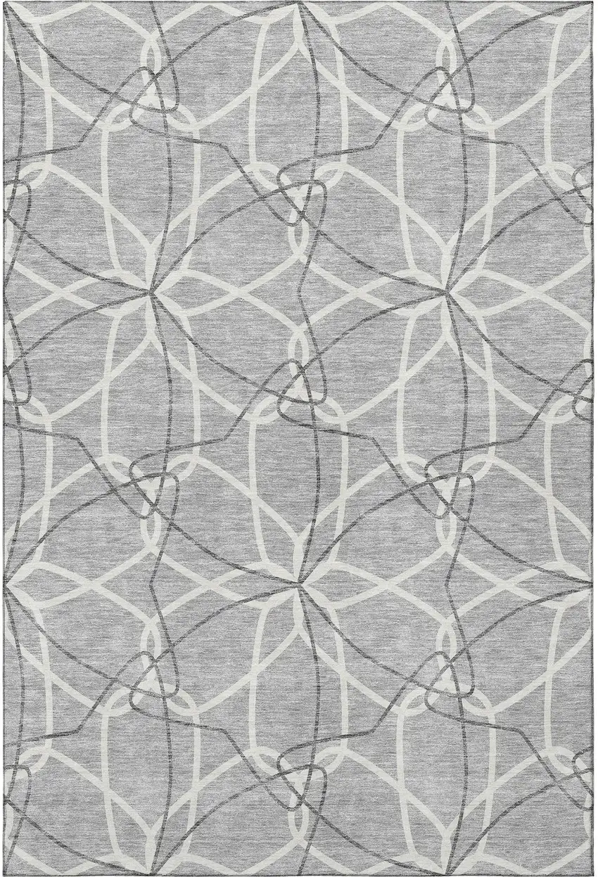 Gray And Ivory Geometric Washable Area Rug With UV Protection Photo 3