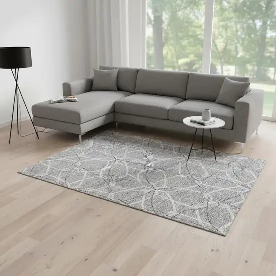 Gray And Ivory Geometric Washable Area Rug With UV Protection Photo 2