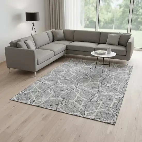 Gray And Ivory Geometric Washable Area Rug With UV Protection Photo 2