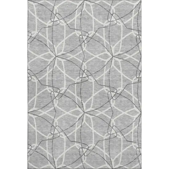 Gray And Ivory Geometric Washable Area Rug With UV Protection Photo 1