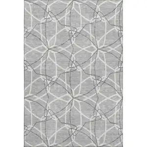 Photo of Gray And Ivory Geometric Washable Area Rug With UV Protection