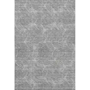 Photo of Gray And Ivory Geometric Washable Area Rug With UV Protection
