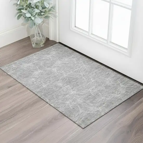 Gray And Ivory Geometric Washable Area Rug With UV Protection Photo 2