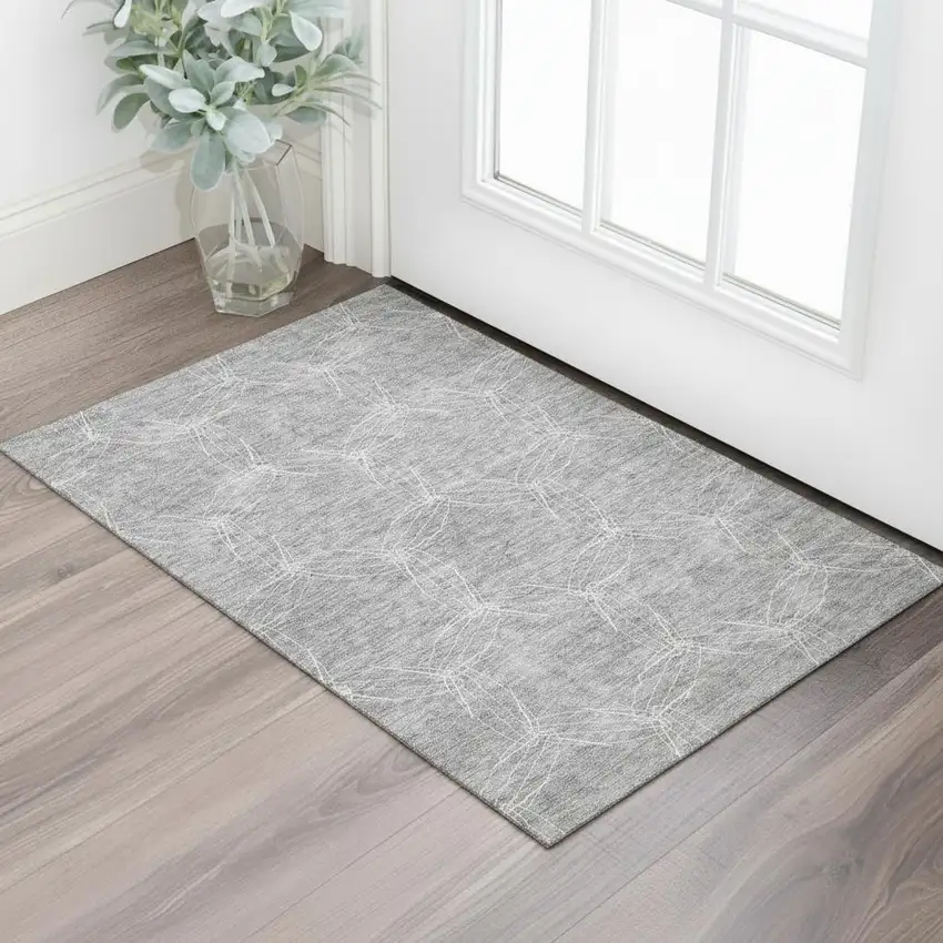 Gray And Ivory Geometric Washable Area Rug With UV Protection Photo 2