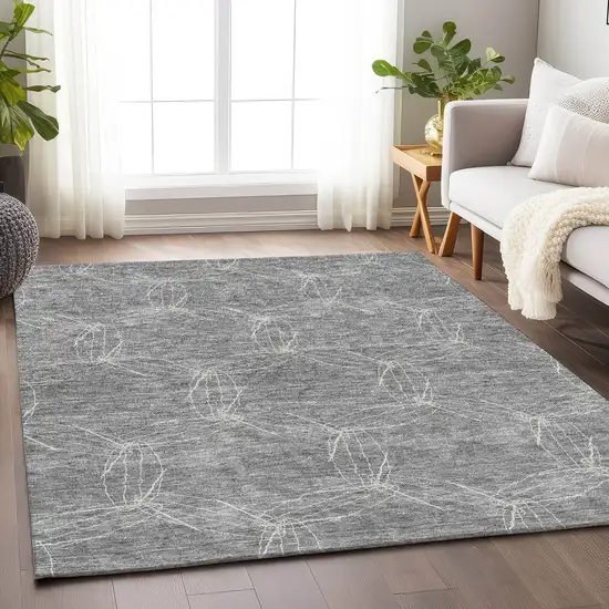 Gray And Ivory Geometric Washable Area Rug With UV Protection Photo 4