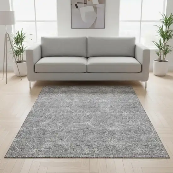 Gray And Ivory Geometric Washable Area Rug With UV Protection Photo 2