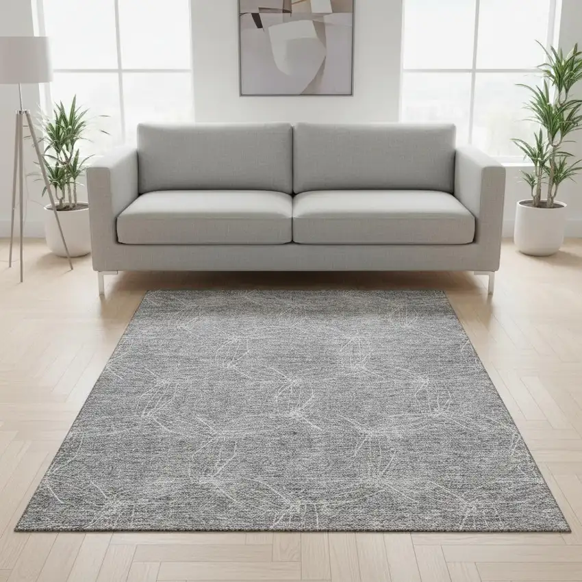 Gray And Ivory Geometric Washable Area Rug With UV Protection Photo 2