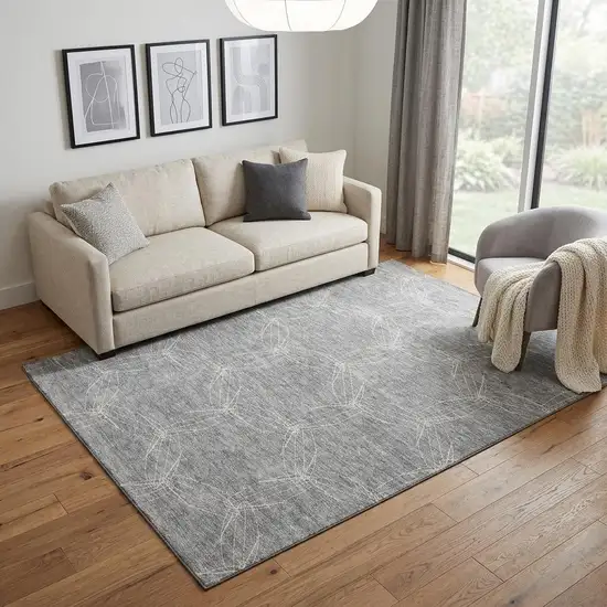 Gray And Ivory Geometric Washable Area Rug With UV Protection Photo 1