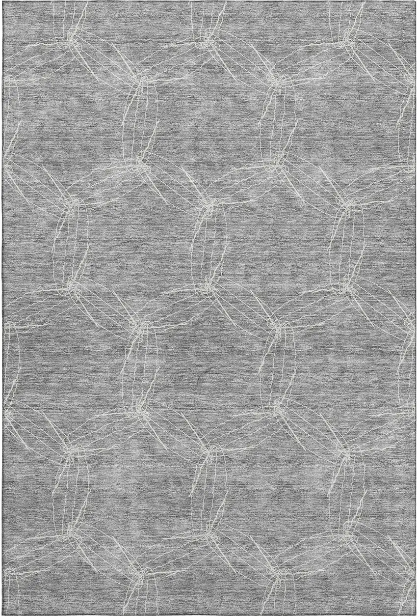 Gray And Ivory Geometric Washable Area Rug With UV Protection Photo 1