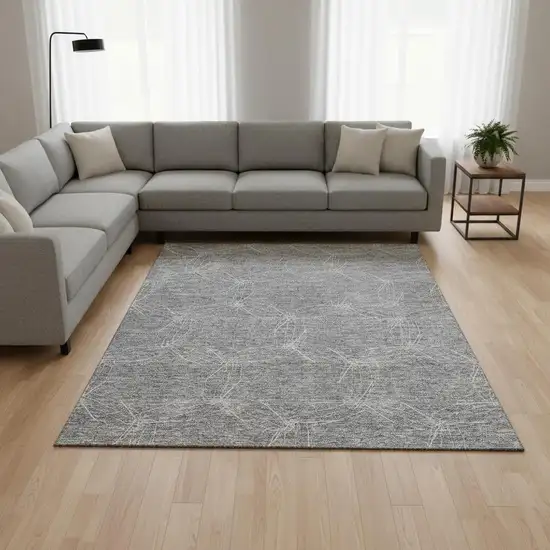 Gray And Ivory Geometric Washable Area Rug With UV Protection Photo 2