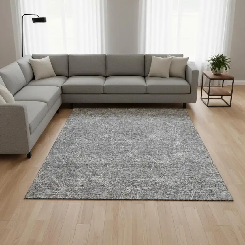 Gray And Ivory Geometric Washable Area Rug With UV Protection Photo 2